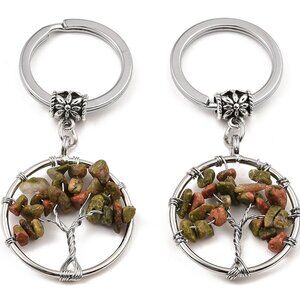NWOT Natural Unakite Handmade Wire wrap tree of Life KeyChain Holder or Pendant